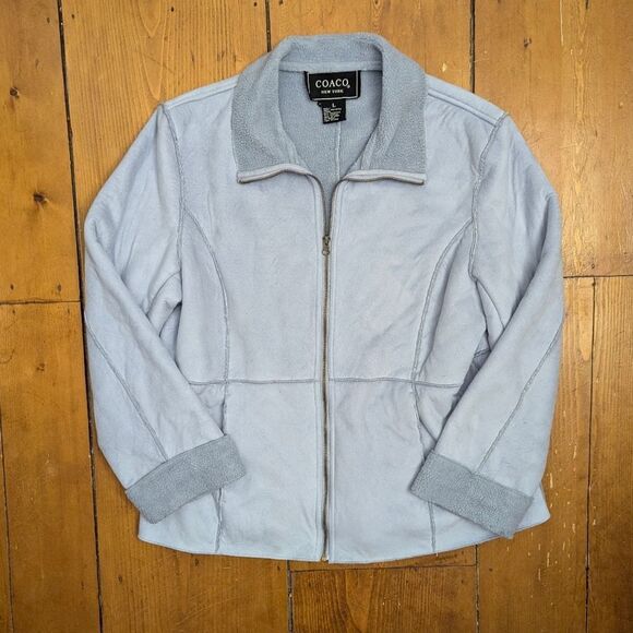 Coaco New York Jacket Coat Faux Fur Light Blue Zip Fleece Women's Large - Picture 1 of 6